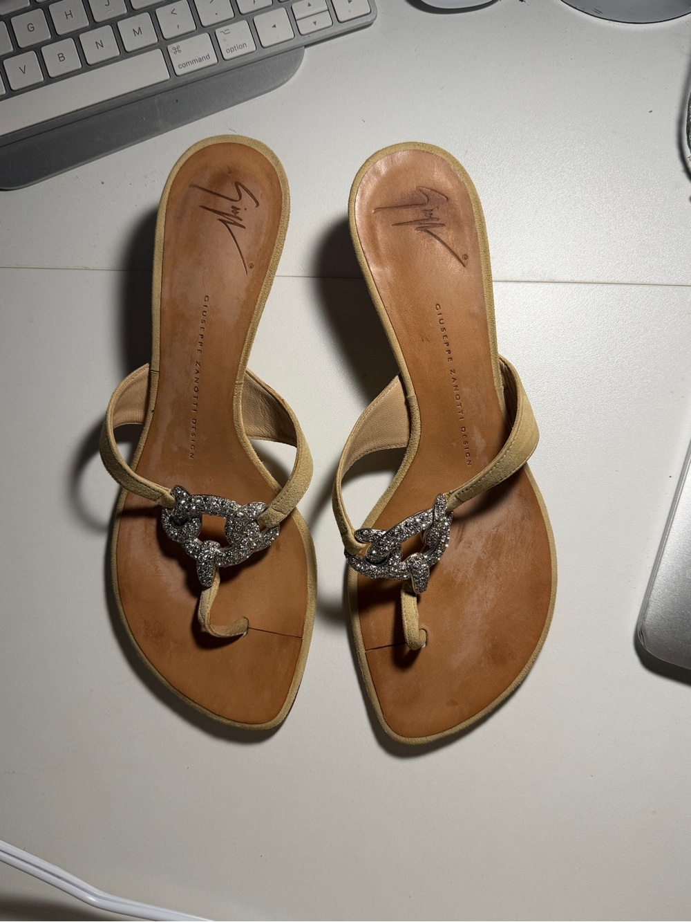 Giuseppe Zanotti Tan Sandal with Sparkling Silver Embellishment
